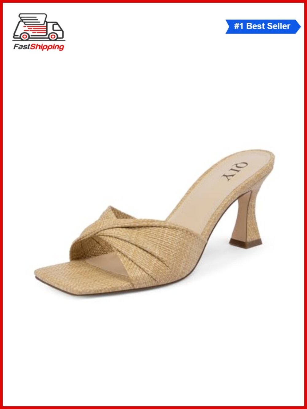 QIY Mule Heels for Women Open Square Toe Mid Heel